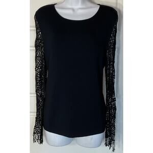 Items By michelle Nicole Black Fitted Top w/Fringed Lace Sleeve L